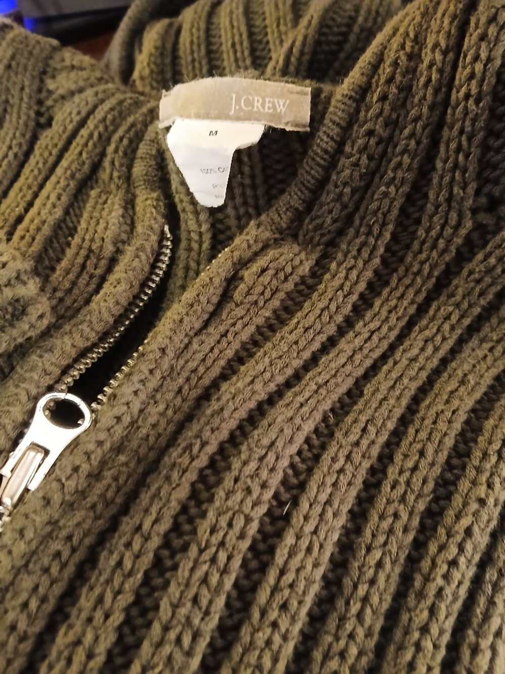 J. CREW Forest Green Ribbed Double Full Zip Hooded Cardigan - Picture 3 of 14
